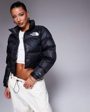 The North Face Nuptse cropped down puffer jacket in black