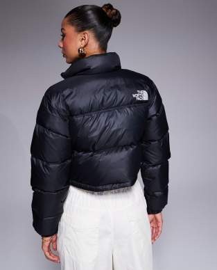 The North Face Nuptse cropped down puffer jacket in black