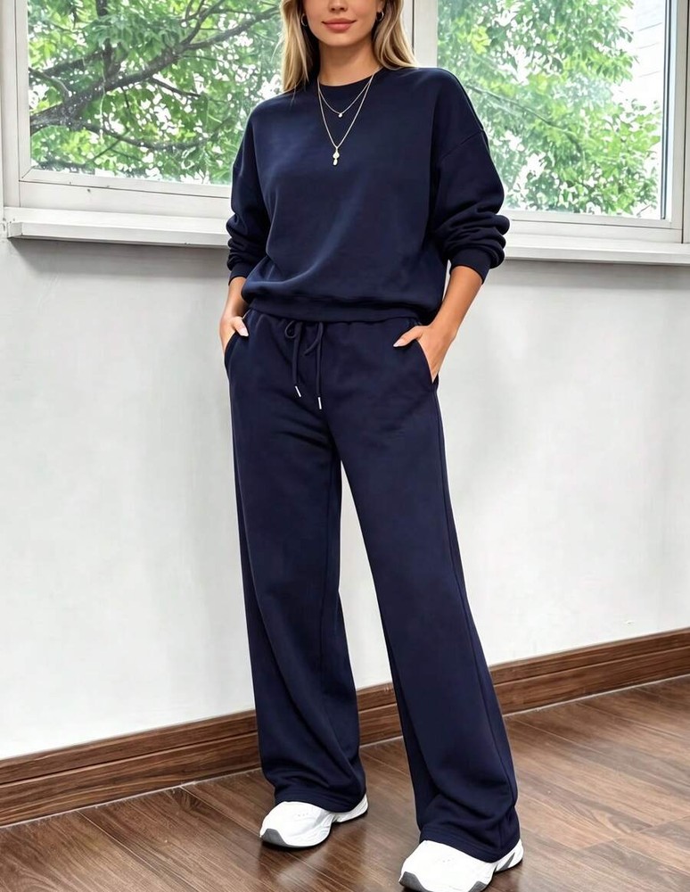 2件組 Falloutfits 女款運動套裝,時尚舒適純色運動衫與休閒長褲,適合秋冬穿著